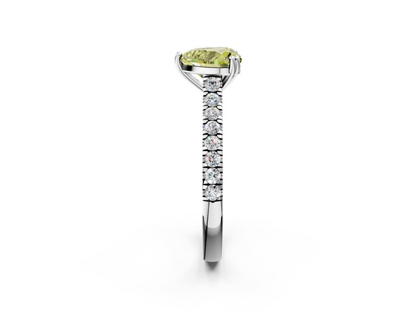 White gold Fancy Yellow Heart  Solitaire Pave Diamond Engagement Ring with Prong Setting
