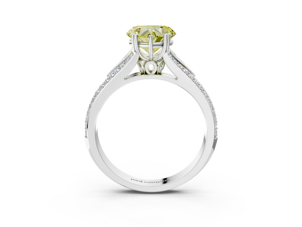 White gold Fancy Yellow Heart Cut Diamond Split Shank Engagement Ring with Pavé Band