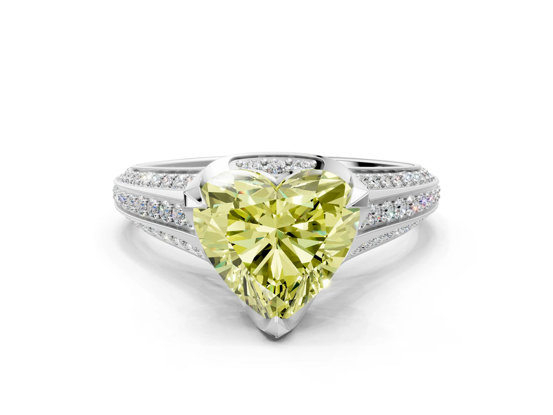 White gold Fancy Yellow Heart  Solitaire Pave Split Shank Ring with Four-Prong Setting_117