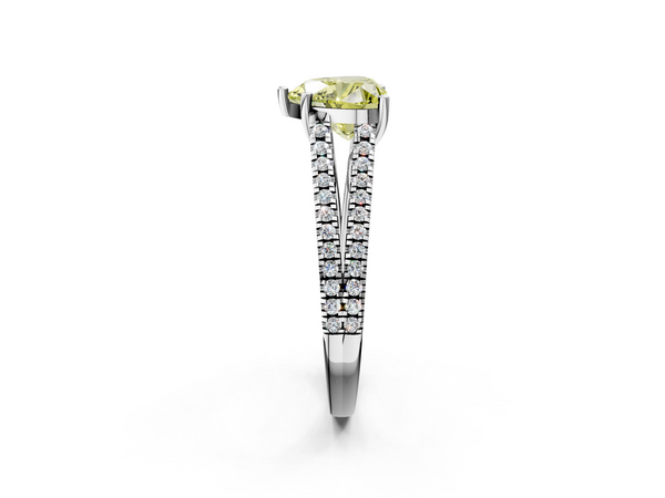 White gold Fancy Yellow Heart Cut Diamond Solitaire Engagement Ring with Split Shank Pavé Band