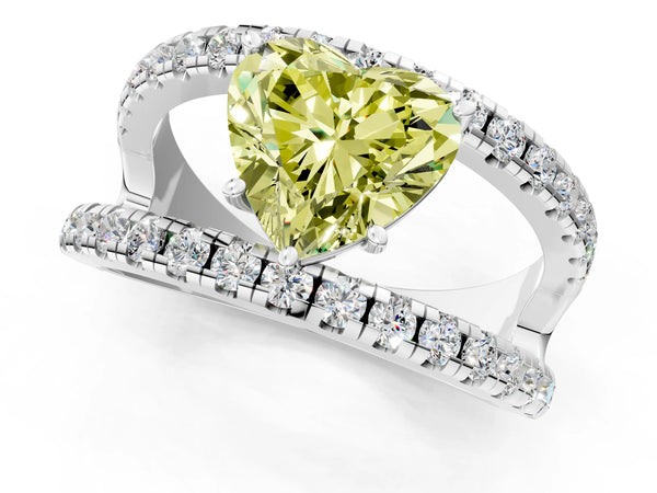 Platinum Fancy Yellow Heart  Solitaire Split Shank Pave Diamond Ring