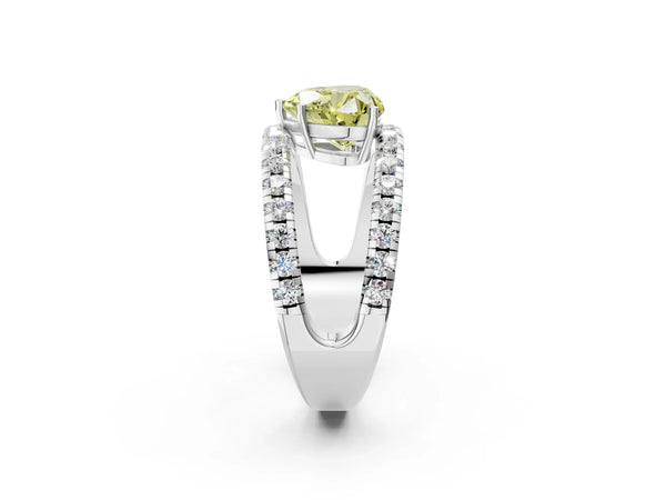 Platinum Fancy Yellow Heart  Solitaire Split Shank Pave Diamond Ring