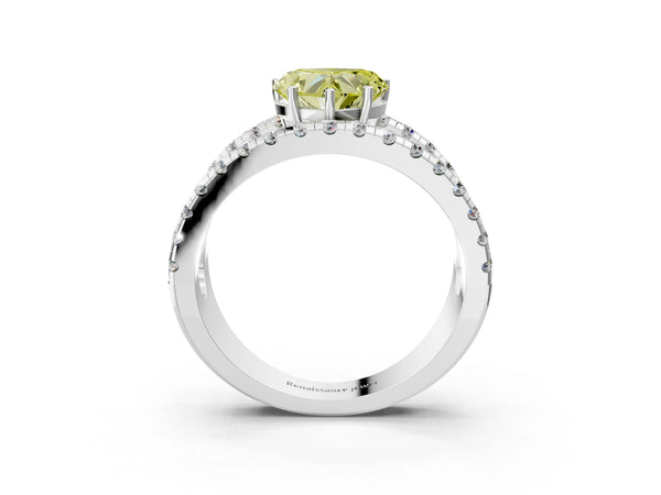 Platinum Fancy Yellow Heart  Solitaire Split Shank Pave Diamond Ring