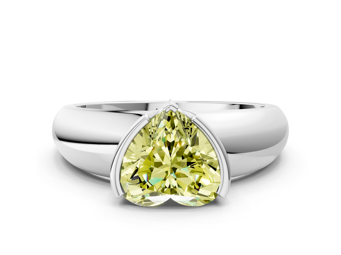 White gold Fancy Yellow Heart  Solitaire Tension Set Diamond Ring with Wide Band_36