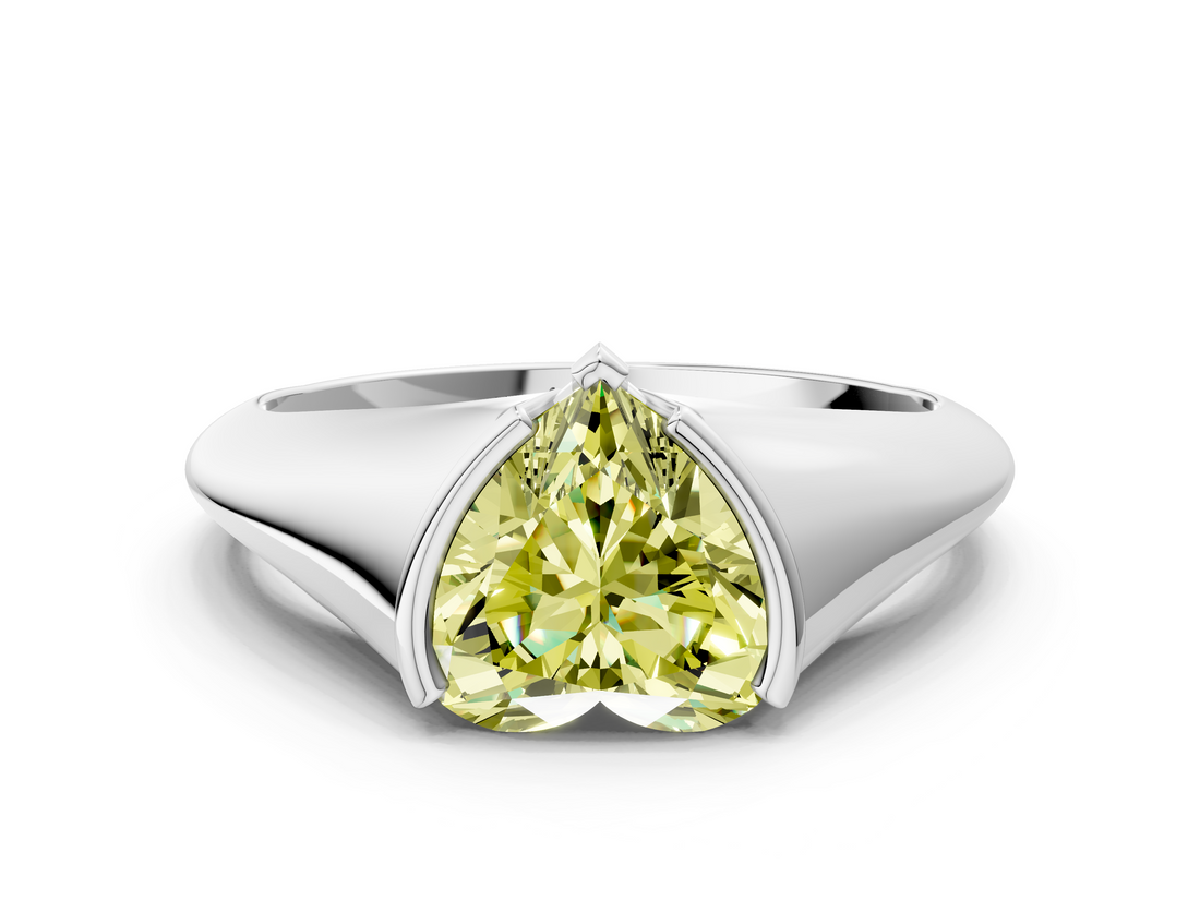 White gold Fancy Yellow Heart  Solitaire Tension Set Diamond Ring_20