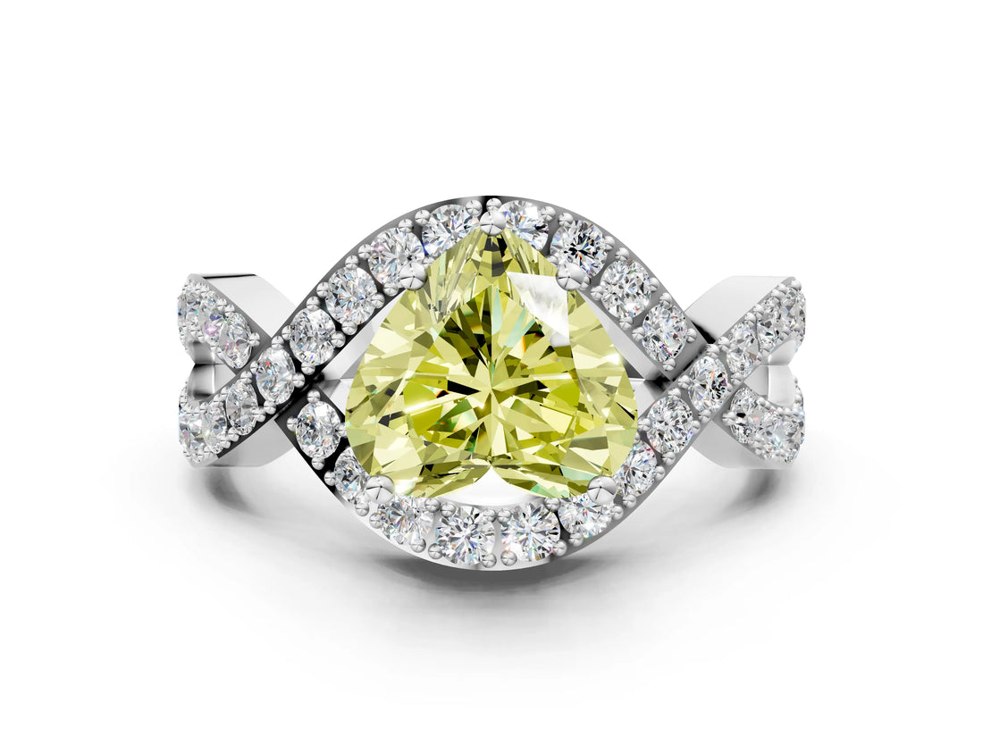 White gold Fancy Yellow Heart  Solitaire Twist Band Pavé Diamond Engagement Ring_32