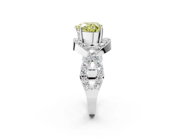White gold Fancy Yellow Heart  Solitaire Twist Band Pavé Diamond Engagement Ring