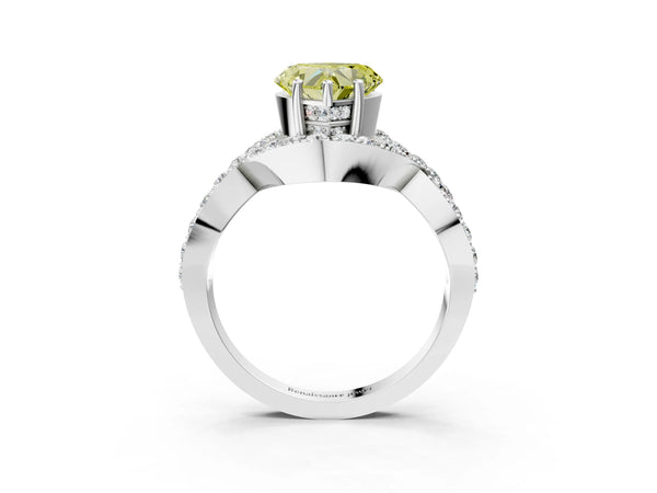 White gold Fancy Yellow Heart  Solitaire Twist Band Pavé Diamond Engagement Ring