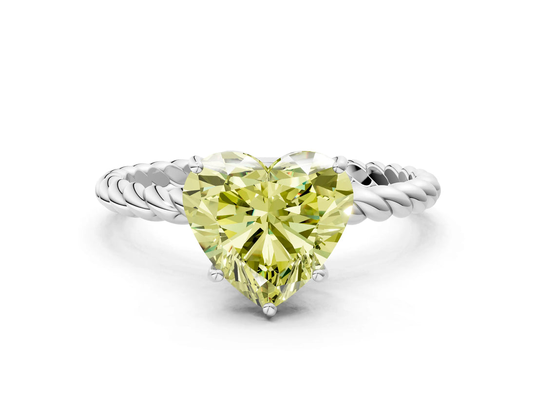 White gold Fancy Yellow Heart  Solitaire Twist Band Ring with Four-Prong Setting_164