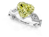 White gold Fancy Yellow Heart  Solitaire Twist Band with Leaf Prong Setting 1