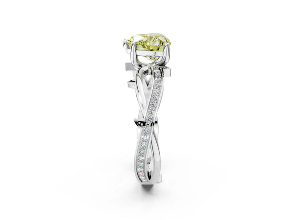 Platinum Fancy Yellow Heart  Solitaire Twist Band with Pavé Accents and Four-Prong Setting