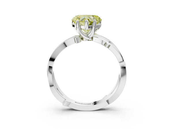 Platinum Fancy Yellow Heart  Solitaire Twist Band with Pavé Accents and Four-Prong Setting