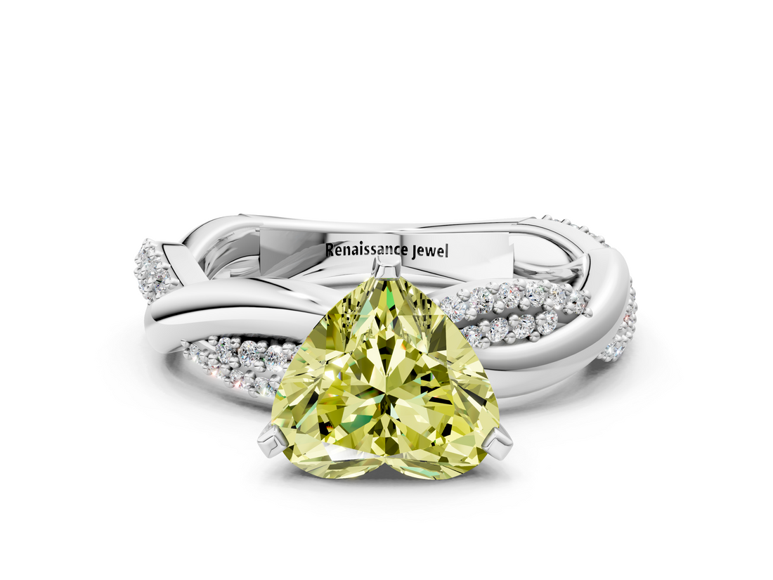 White gold Fancy Yellow Heart  Solitaire Twist Band with Pave Prong Setting_41
