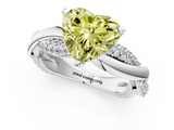 White gold Fancy Yellow Heart  Solitaire Twist Band with Pave Prong Setting_42