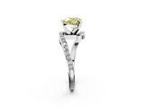 White gold Fancy Yellow Heart  Solitaire Twist Band with Pave Set Diamonds and Four-Prong Setting_93