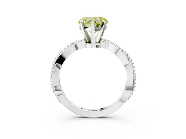 White gold Fancy Yellow Heart  Solitaire Twisted Band with Bead Prong Setting