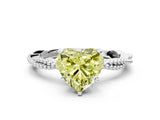 White gold Fancy Yellow Heart  Solitaire Twisted Band with Bead Prong Setting_286