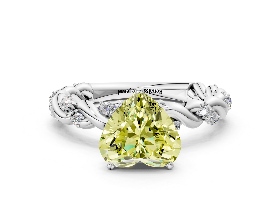 White gold Fancy Yellow Heart  Solitaire Twisted Band with Pavé Accents and Four-Prong Setting_3
