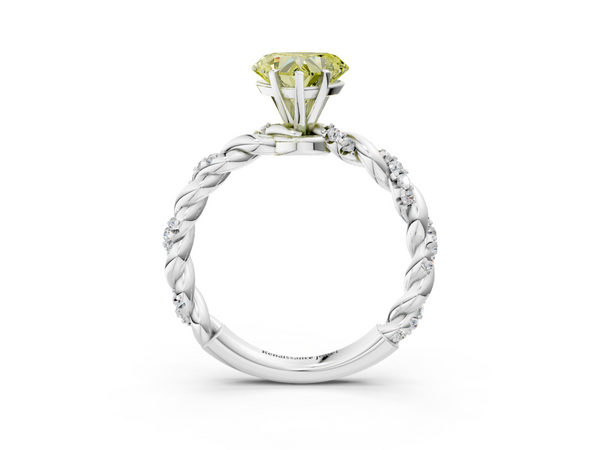 Platinum Fancy Yellow Heart Cut Diamond Solitaire Ring with Twisted Band and Pavé Accents