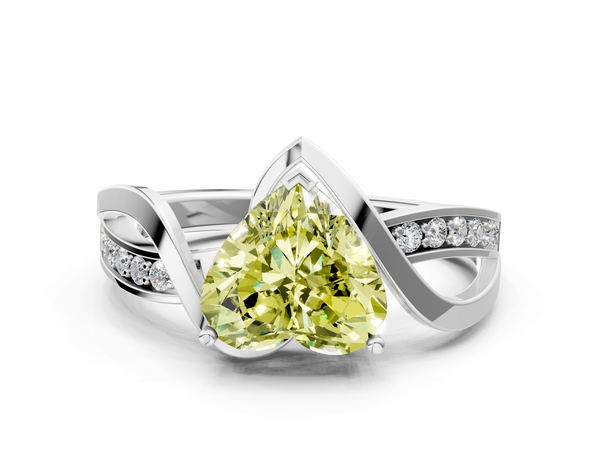 Platinum Fancy Yellow Heart  Solitaire Twisted Band with Prong Setting