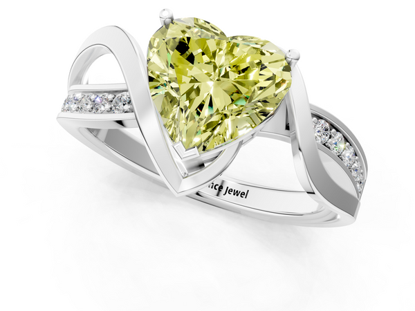 Platinum Fancy Yellow Heart  Solitaire Twisted Band with Prong Setting