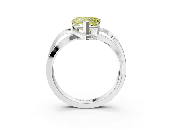 Platinum Fancy Yellow Heart  Solitaire Twisted Band with Prong Setting