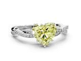 White gold Fancy Yellow Heart  Solitaire Twisted Pave Diamond Ring with Four-Prong Setting_12