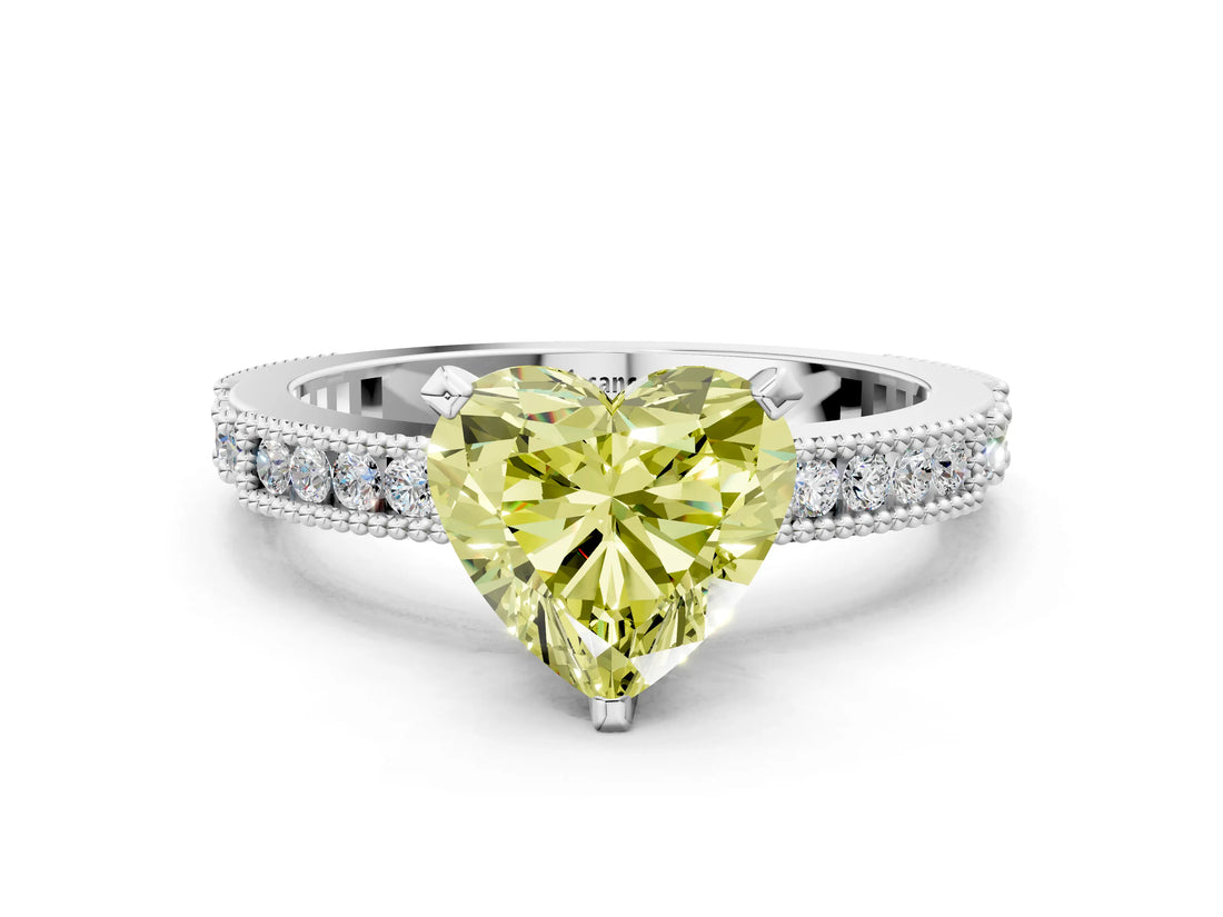 White gold Fancy Yellow Heart  Solitaire with Pavé Band and Four-Prong Setting_297