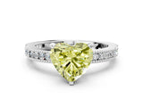White gold Fancy Yellow Heart  Solitaire with Pavé Band and Four-Prong Setting_297