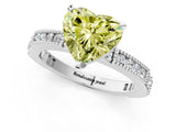 White gold Fancy Yellow Heart  Solitaire with Pavé Band and Four-Prong Setting_302