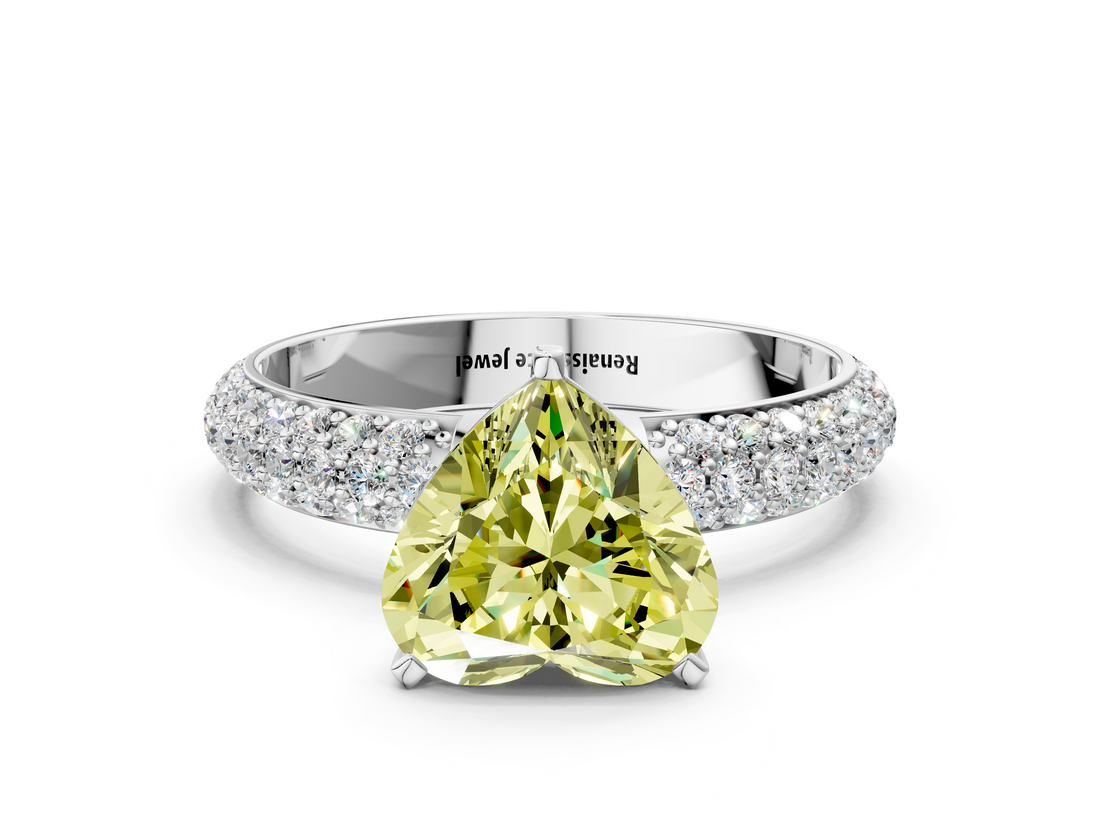 White gold Fancy Yellow Heart  Solitaire with Pave Band and Four-Prong Setting_3