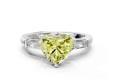 White gold Fancy Yellow Heart  Solitaire with Tapered Baguette Side Stones on a Classic Band with Four-Prong Setting_59