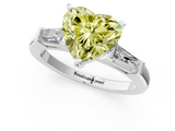 White gold Fancy Yellow Heart  Solitaire with Tapered Baguette Side Stones on a Classic Band with Four-Prong Setting_60