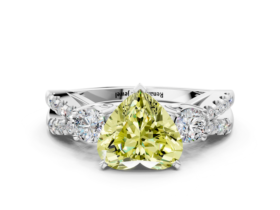 White gold Fancy Yellow Heart  Three-Stone Diamond Ring with Pavé Split Shank and Four-Prong Setting_88