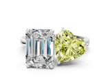 White gold Fancy Yellow Heart  and Emerald Cut Toi Moi Ring with Prong Setting_46