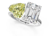 White gold Fancy Yellow Heart  and Emerald Cut Toi Moi Ring with Prong Setting_47