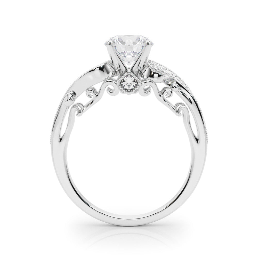 White gold Fancy Yellow Heart cut Solitaire with Milgrain Pave Band and Four-Prong Setting 2