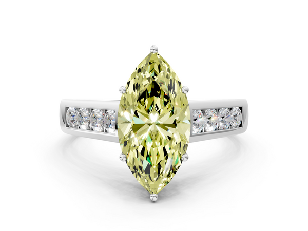 Platinum Fancy Yellow Marquise  Brilliant Channel-Set Solitaire Ring with Four-Prong Setting
