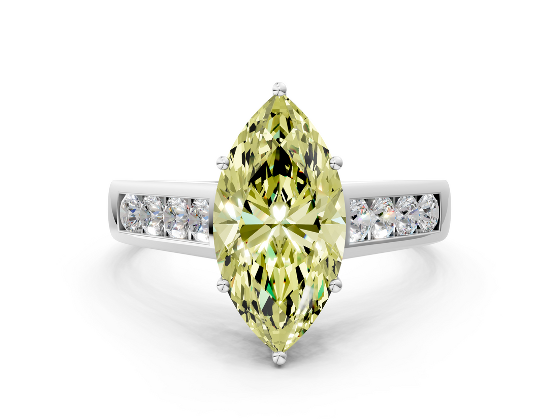 White gold Fancy Yellow Marquise  Brilliant Channel-Set Solitaire Ring with Four-Prong Setting_17