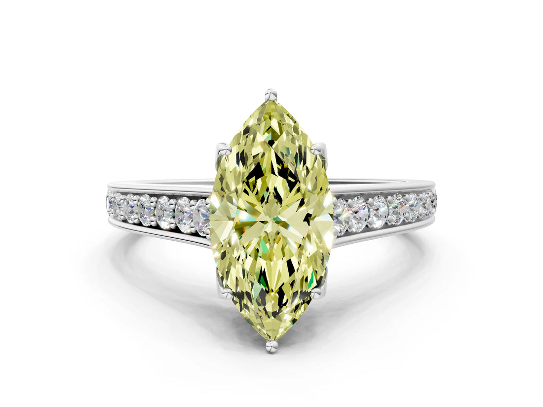 White gold Fancy Yellow Marquise  Brilliant Cut Diamond Engagement Ring with Pavé Band and Four-Prong Setting_29
