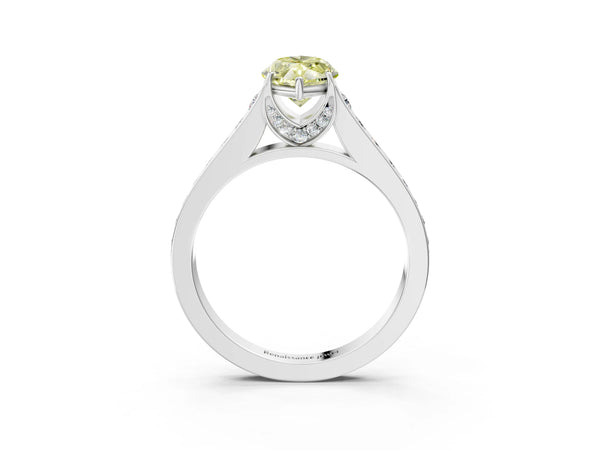 Platinum Fancy Yellow Marquise  Brilliant Cut Diamond Engagement Ring with Pavé Band and Four-Prong Setting