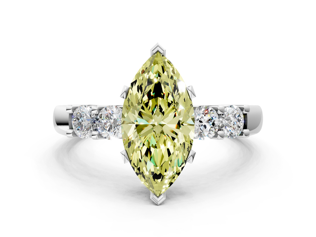 White gold Fancy Yellow Marquise  Brilliant Cut Diamond Five-Stone Prong Set Engagement Ring with Channel Band