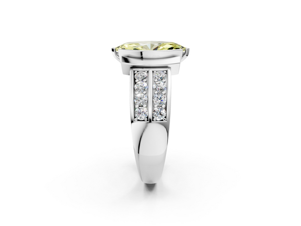 Platinum Fancy Yellow Marquise  Brilliant Diamond Channel Set Wide Band Ring with Bezel Setting