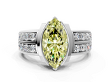 White gold Fancy Yellow Marquise  Brilliant Diamond Channel Set Wide Band Ring with Bezel Setting