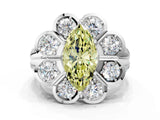 White gold Fancy Yellow Marquise  Brilliant Flower Halo Diamond Split Shank Ring_87