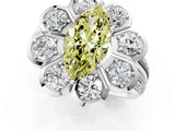 White gold Fancy Yellow Marquise  Brilliant Flower Halo Diamond Split Shank Ring_88