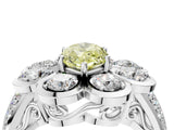 White gold Fancy Yellow Marquise  Brilliant Flower Halo Diamond Split Shank Ring_91