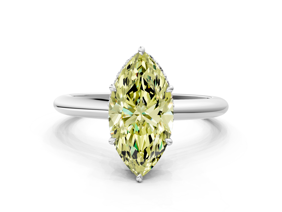 White gold Fancy Yellow Marquise  Brilliant Solitaire Engagement Ring with Six-Prong Setting and Classic Band