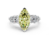 White gold Fancy Yellow Marquise  Cluster Diamond Engagement Ring with Pavé Band and Four-Prong Setting