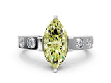 White gold Fancy Yellow Marquise Cut Brilliant Channel-Set Diamond Ring with Bezel Prong Setting_12
